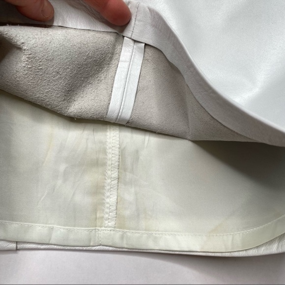 Vintage 90s Leather Mini Pencil Skirt White & Black Patch Detail Lined XS - Picture 13 of 16